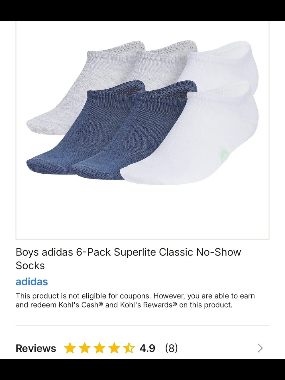 Boys adidas 6-Pack Superlite Classic No-Show Socks size L NEW